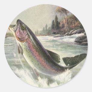 Regenboogforel, Vintage Visser Vissen Naar Vis Ronde Sticker