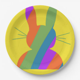 Regenbooggestreepte paashaas papieren bordje