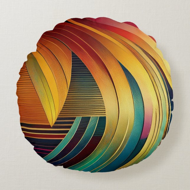 Regenbooggolf Rond Kussen (Voorkant)