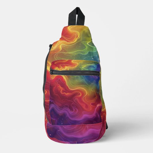 Regenbooggolf van digitale kunst sling bag (Voorkant)