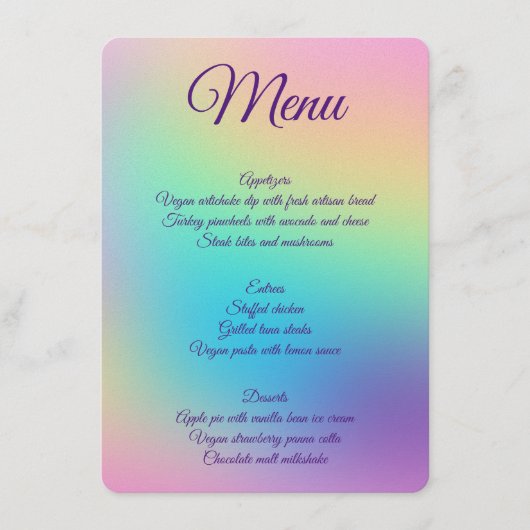  regenbooggradiënt bruiloft menu (Voorkant)