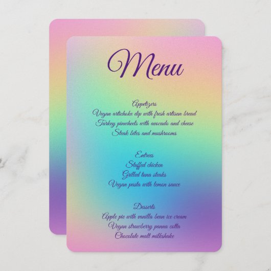 regenbooggradiënt bruiloft menu (Voorkant / Achterkant)