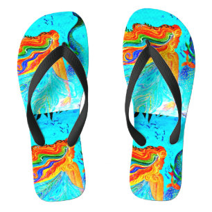regenbooghaar blauw teenslippers
