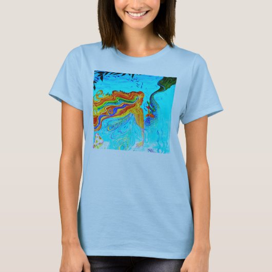 regenbooghaar mermaïde t-shirt (Voorkant)