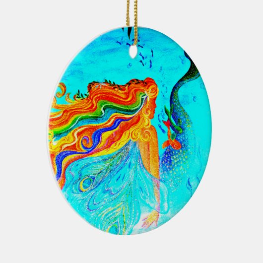 regenbooghaar mermaïde versiering keramisch ornament (Rechts)