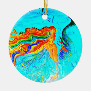 regenbooghaar mermaïde versiering keramisch ornament