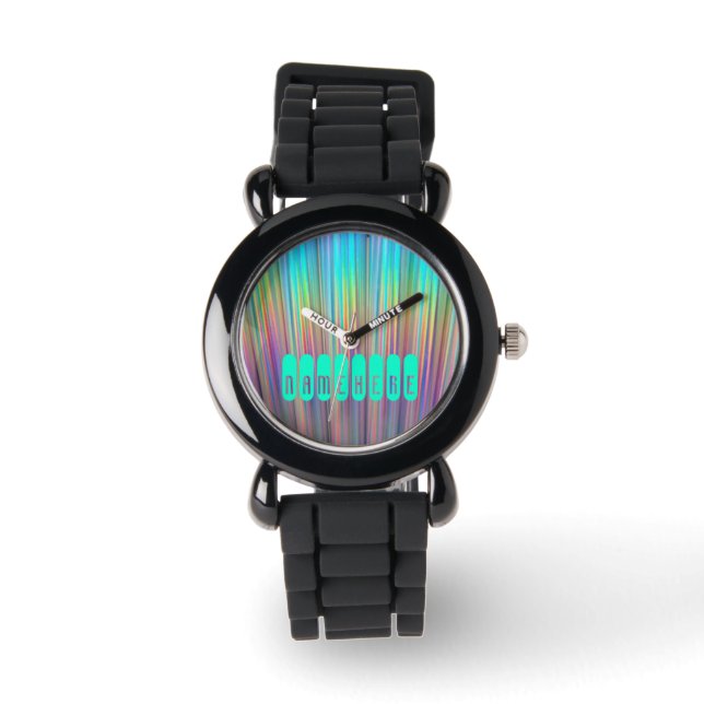 Regenbooghorloge. Holografisch! Voeg naam of Logo  Horloge (Voorkant)