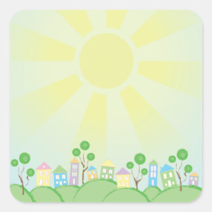 Regenbooghuizen op heuvels vierkante sticker