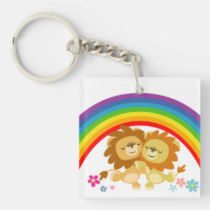 Regenboogkangoklare Cartoon leeuwen AcrylSleutelha Sleutelhanger