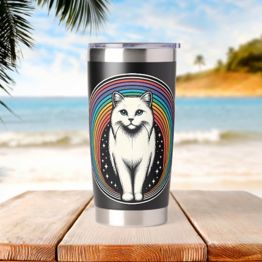 regenboogkat geïsoleerde drinkbeker (Strand)