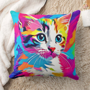 Regenboogkat: levendig portret kussen