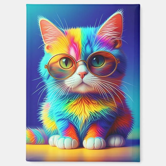 Regenboogkat met Bril Magneet (Voorkant)