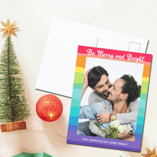 Regenboogkerst Wees Merry en foto van Bright LGBTQ Briefkaart