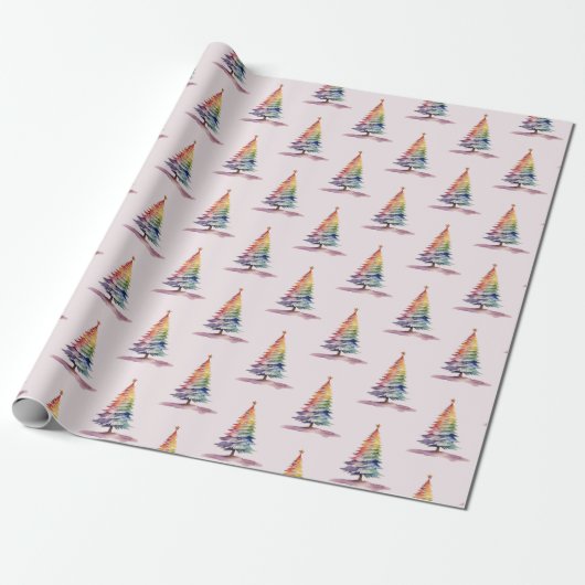 Regenboogkerstboom Cadeaupapier (Uitgerold)