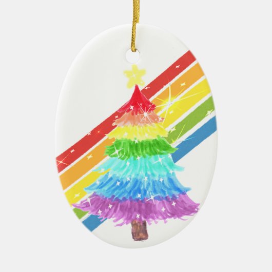 Regenboogkerstboom LGBTQ Keramisch Ornament (Voorkant)