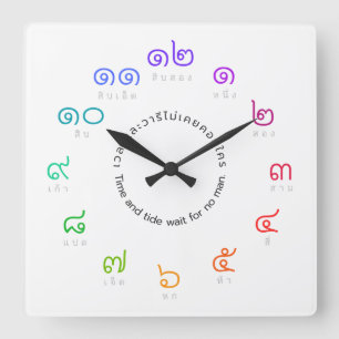 regenboogkleur Thai Numbers wandklok Vierkante Klok