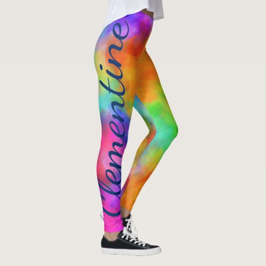 Regenboogkleuren Aangepaste naam Leggings (Rechts)