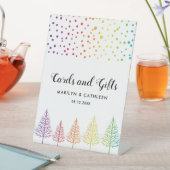 Regenboogkleuren bomen en confetti LGBT bruiloft P Reclamebord Met Voetstuk (Insitu)