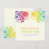 Regenboogkleuren damast bruiloft Save the Date (Voorkant / Achterkant)