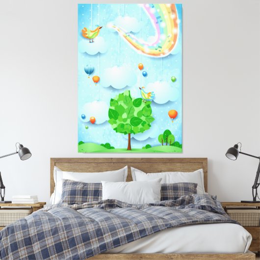 Regenboogkleuren en -bomen canvas afdruk (Insitu (Slaapkamer))