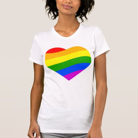 Regenboogkleuren gestript hart t-shirt (Voorkant)