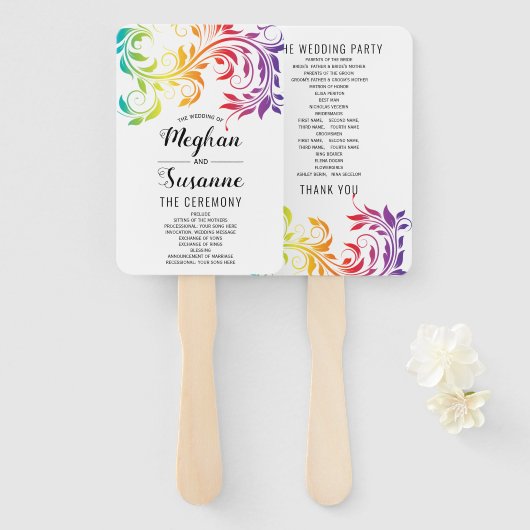 Regenboogkleuren scrolleaf lesbian programma hand handwaaier (Voorkant en achterkant)