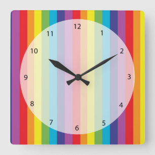 Regenboogkleuren Vierkante Klok