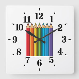 Regenboogkleurencils Vierkante Klok