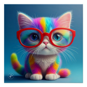 Regenboogkleurig Kitten met Bril-46568 Perfect Poster