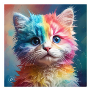 Regenboogkleurig Kitten Portret Foto Afdruk