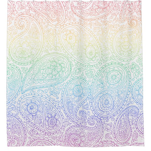 Regenboogkleurig reusachtig paisley patroon douchegordijn (Voorkant)