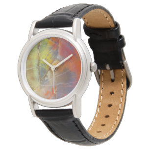 Regenboogkleurig versteend hout horloge