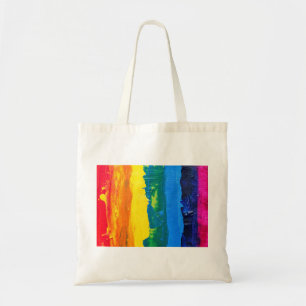 Regenboogkleurige acrylverf-kaaskleuren geprikte v tote bag
