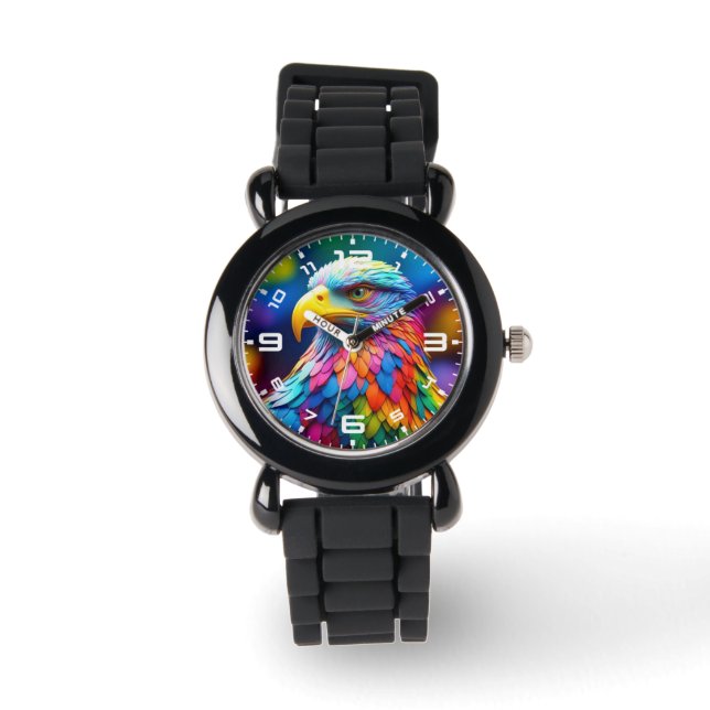 Regenboogkleurige Bald Eagle-654568 Horloge (Voorkant)