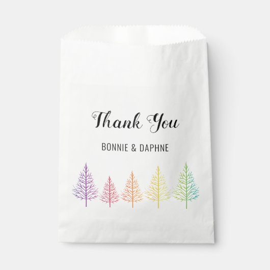 Regenboogkleurige bomen Dank je lesbische bruiloft Bedankzakje (Voorkant)