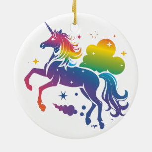 Regenboogkleurige eenhoorn ontwerp keramisch ornament