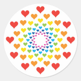 Regenboogkleurige harten ronde sticker