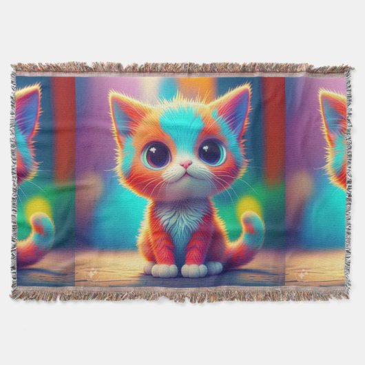 Regenboogkleurige kitten Cartoon Deken (Voorkant)