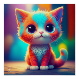 Regenboogkleurige kitten Cartoon Perfect Poster
