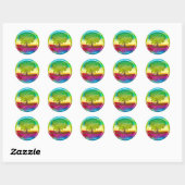 Regenboogkleurige levensboom ronde sticker (Vel)