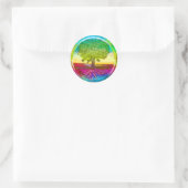 Regenboogkleurige levensboom ronde sticker (Tas)
