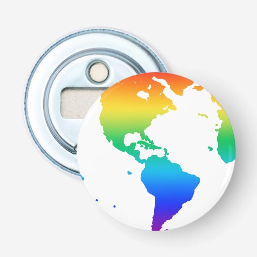 Regenboogkleurige planeet aarde button flesopener (Voorkant)