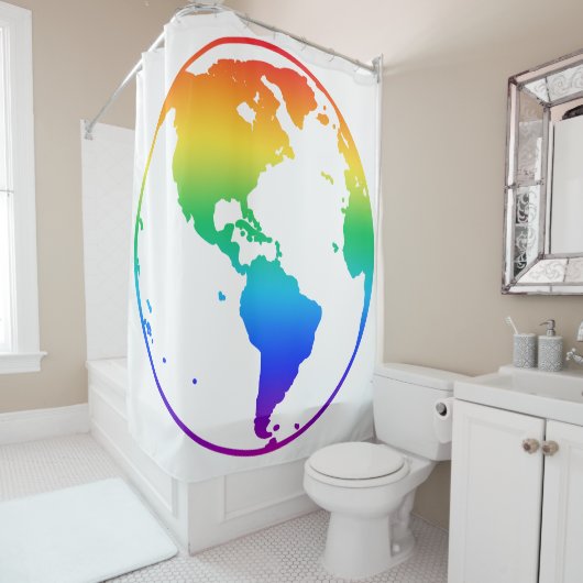 Regenboogkleurige planeet aarde douchegordijn (In situ)