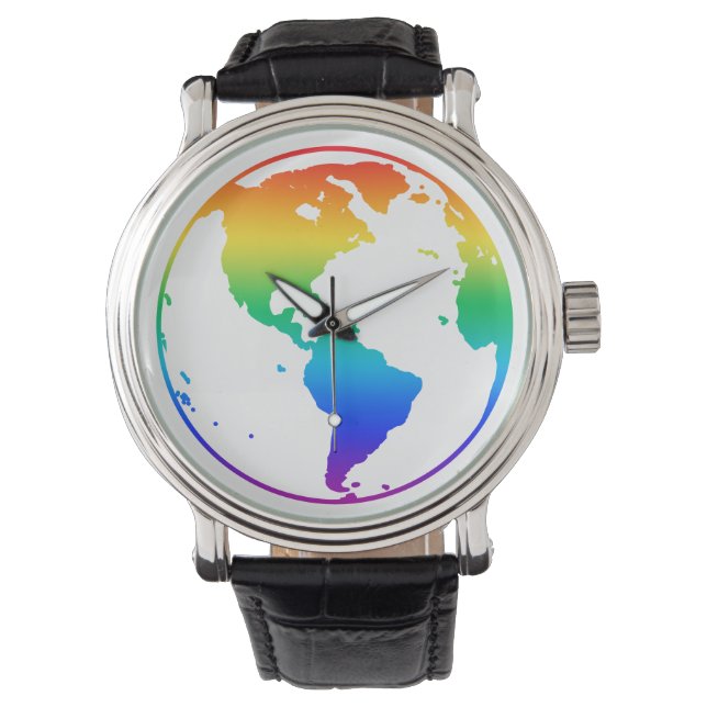 Regenboogkleurige planeet aarde horloge (Voorkant)