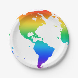 Regenboogkleurige planeet aarde papieren bordje