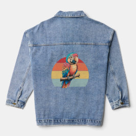 regenboogkleurige pluche papegaai retro sensibi denim jacket