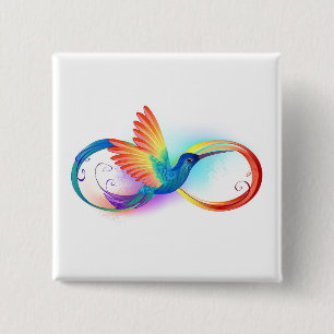 Regenboogkolibrie met oneindigheidssymbool vierkante button 5,1 cm