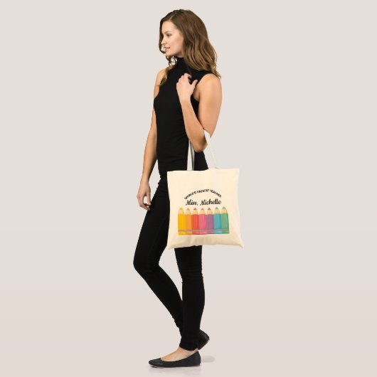 Regenboogkrayons Wereld Grootste canvas tas leraar (Voorkant (model))