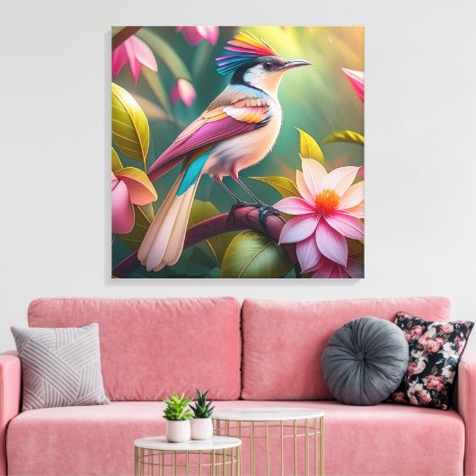 Regenboogkruin Jay Fantasie Vogel Canvas Afdruk (Insitu (Woonkamer))