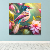 Regenboogkruin Jay Fantasie Vogel Canvas Afdruk (Insitu (Houten vloer))